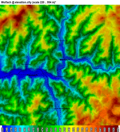 Zoom OUT 2x Wolfach, Germany elevation map