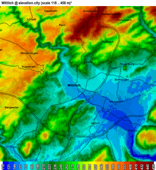 Zoom OUT 2x Wittlich, Germany elevation map