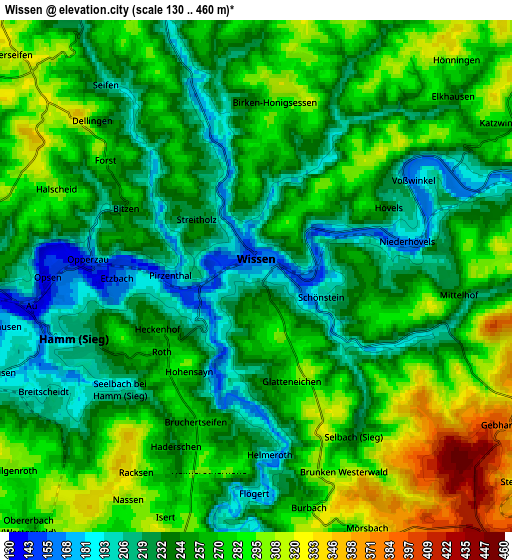 Zoom OUT 2x Wissen, Germany elevation map