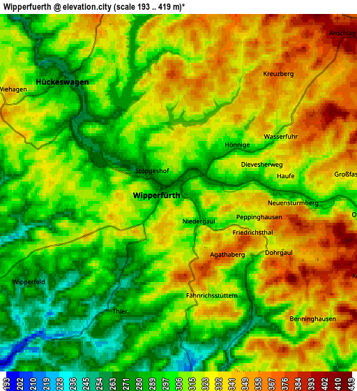 Zoom OUT 2x Wipperfürth, Germany elevation map