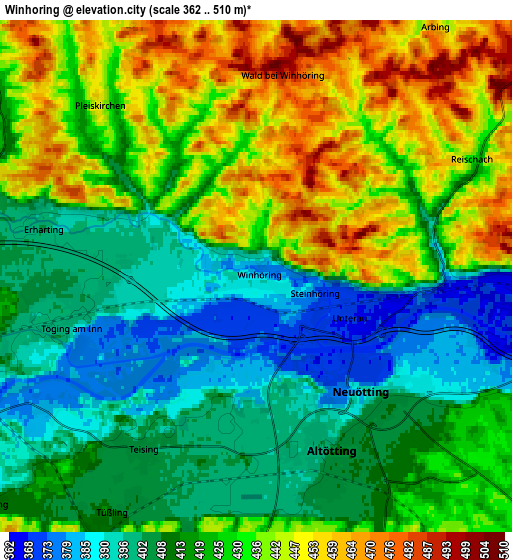 Zoom OUT 2x Winhöring, Germany elevation map