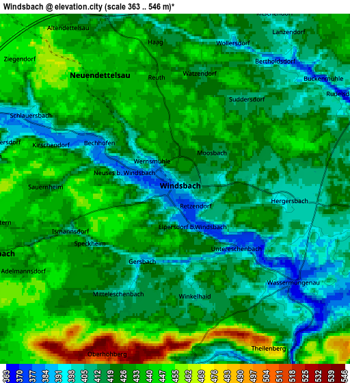 Zoom OUT 2x Windsbach, Germany elevation map