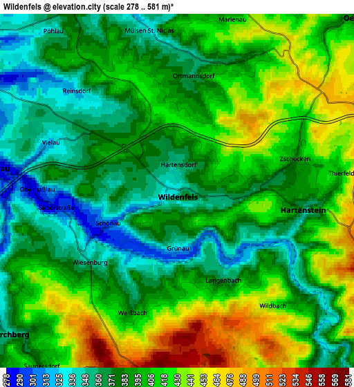 Zoom OUT 2x Wildenfels, Germany elevation map