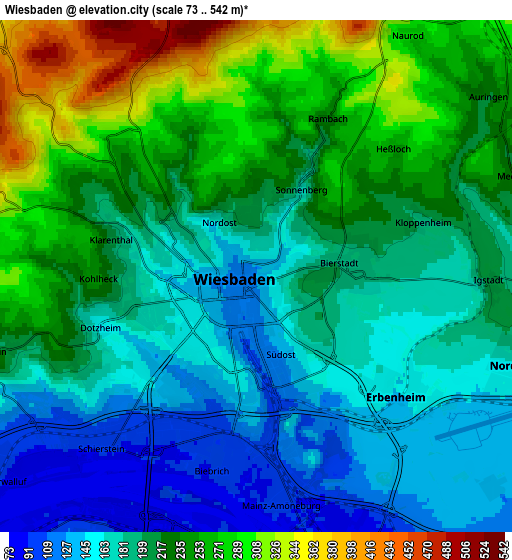 Zoom OUT 2x Wiesbaden, Germany elevation map