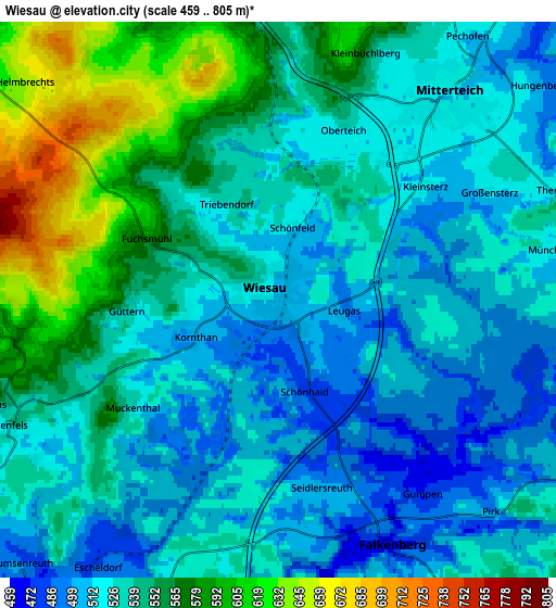 Zoom OUT 2x Wiesau, Germany elevation map