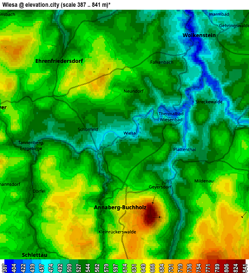 Zoom OUT 2x Wiesa, Germany elevation map