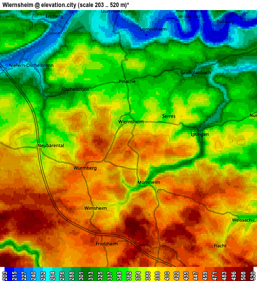 Zoom OUT 2x Wiernsheim, Germany elevation map