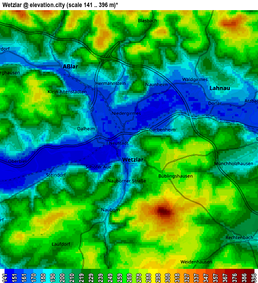 Zoom OUT 2x Wetzlar, Germany elevation map