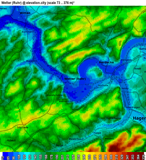 Zoom OUT 2x Wetter (Ruhr), Germany elevation map