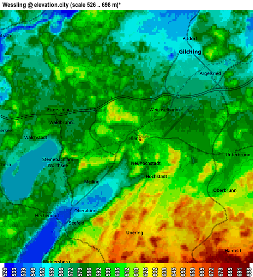 Zoom OUT 2x Weßling, Germany elevation map