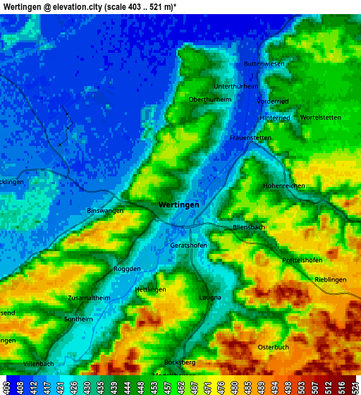 Zoom OUT 2x Wertingen, Germany elevation map