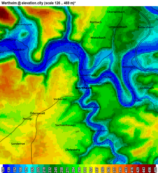 Zoom OUT 2x Wertheim, Germany elevation map