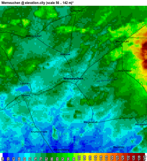 Zoom OUT 2x Werneuchen, Germany elevation map