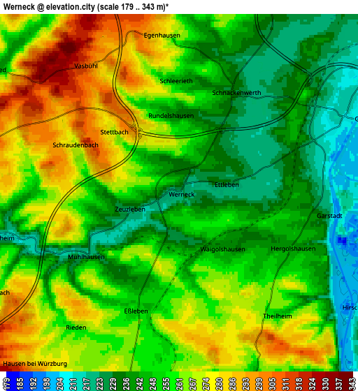 Zoom OUT 2x Werneck, Germany elevation map