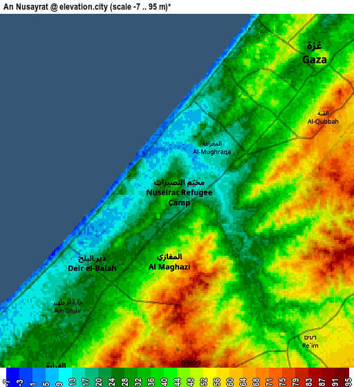 Zoom OUT 2x An Nuşayrāt, Palestinian Territory elevation map
