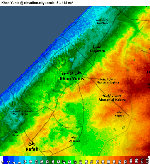 Zoom OUT 2x Khān Yūnis, Palestinian Territory elevation map