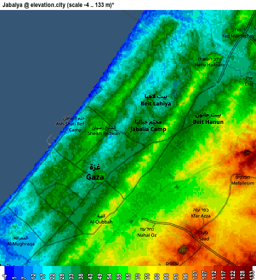 Zoom OUT 2x Jabālyā, Palestinian Territory elevation map