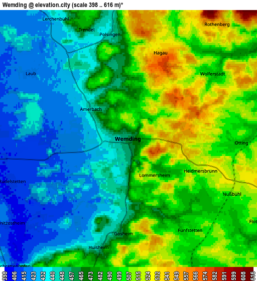 Zoom OUT 2x Wemding, Germany elevation map