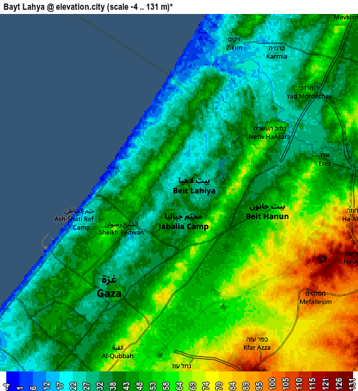 Zoom OUT 2x Bayt Lāhyā, Palestinian Territory elevation map