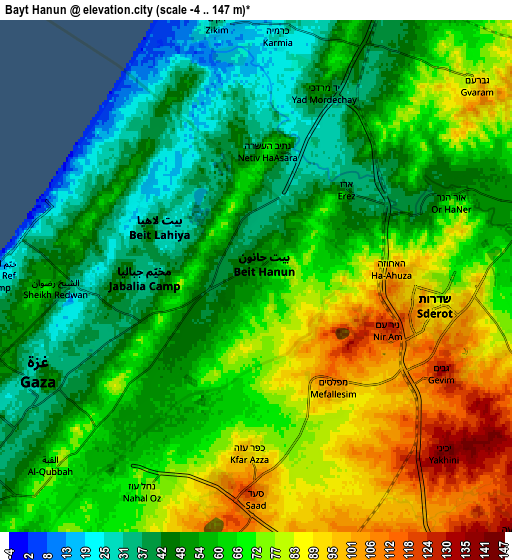 Zoom OUT 2x Bayt Ḩānūn, Palestinian Territory elevation map