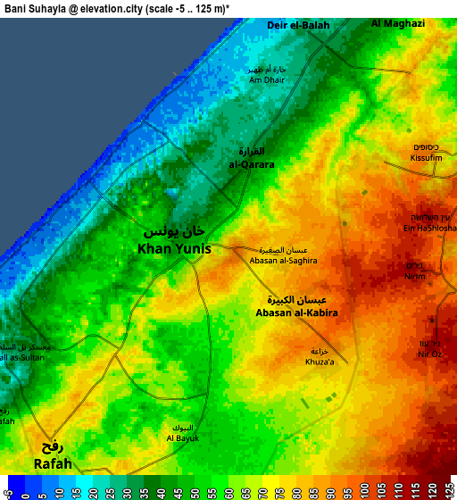 Zoom OUT 2x Banī Suhaylā, Palestinian Territory elevation map