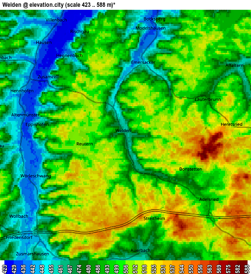 Zoom OUT 2x Welden, Germany elevation map