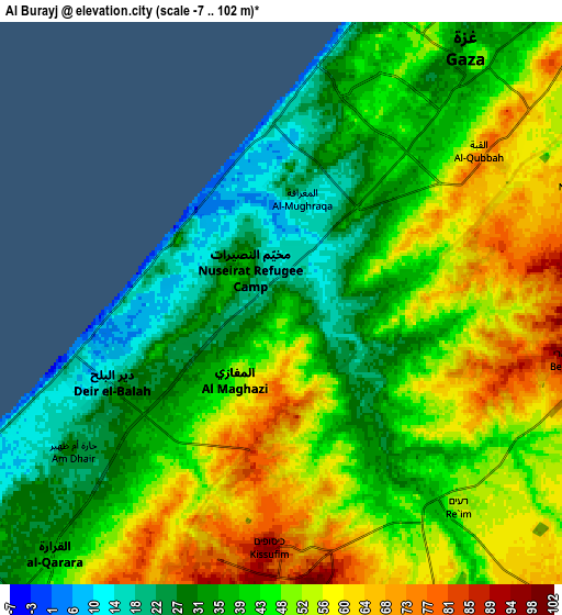 Zoom OUT 2x Al Burayj, Palestinian Territory elevation map