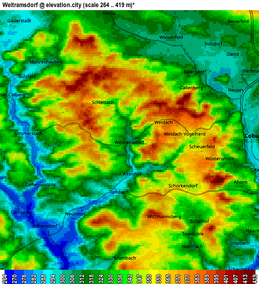 Zoom OUT 2x Weitramsdorf, Germany elevation map