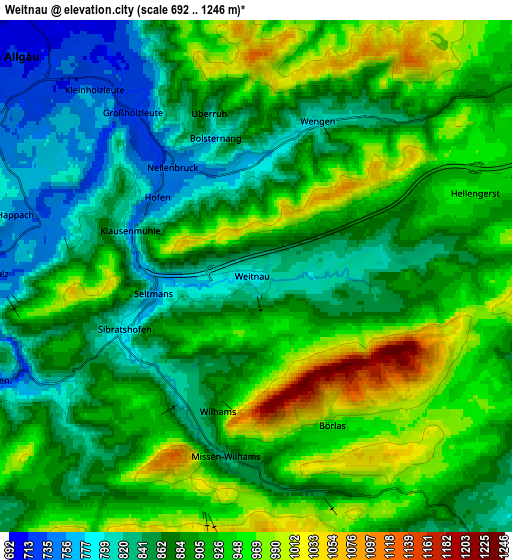 Zoom OUT 2x Weitnau, Germany elevation map