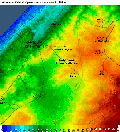 Zoom OUT 2x ‘Abasān al Kabīrah, Palestinian Territory elevation map
