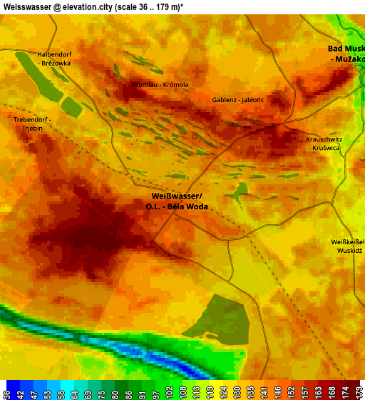 Zoom OUT 2x Weißwasser, Germany elevation map