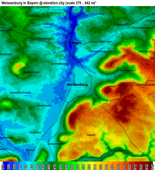 Zoom OUT 2x Weißenburg in Bayern, Germany elevation map