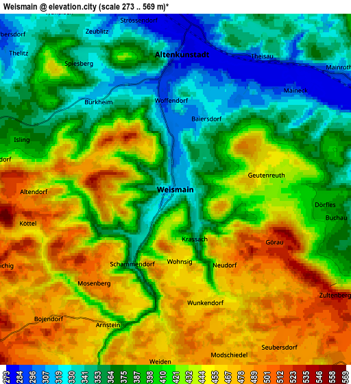 Zoom OUT 2x Weismain, Germany elevation map