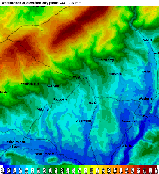 Zoom OUT 2x Weiskirchen, Germany elevation map