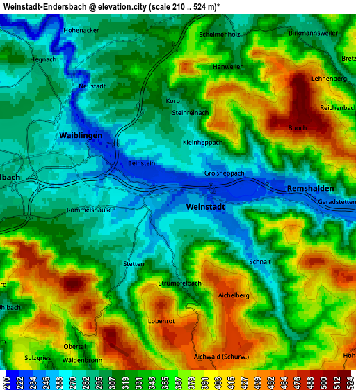 Zoom OUT 2x Weinstadt-Endersbach, Germany elevation map