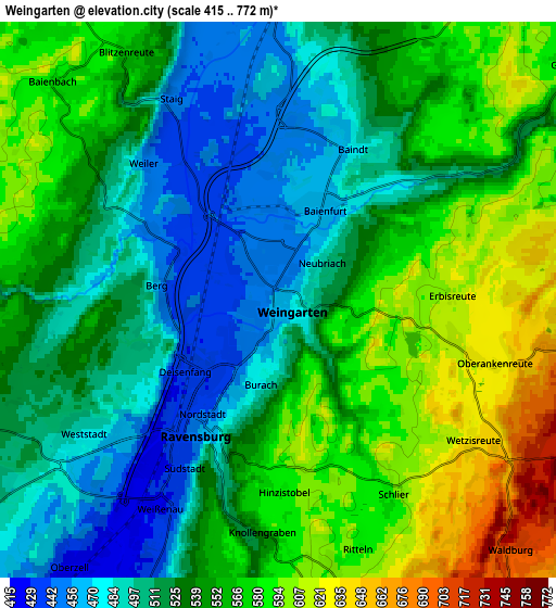 Zoom OUT 2x Weingarten, Germany elevation map