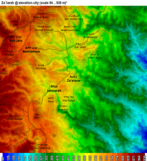 Zoom OUT 2x Za‘tarah, Palestinian Territory elevation map