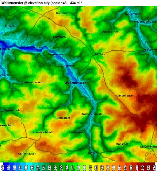 Zoom OUT 2x Weilmünster, Germany elevation map