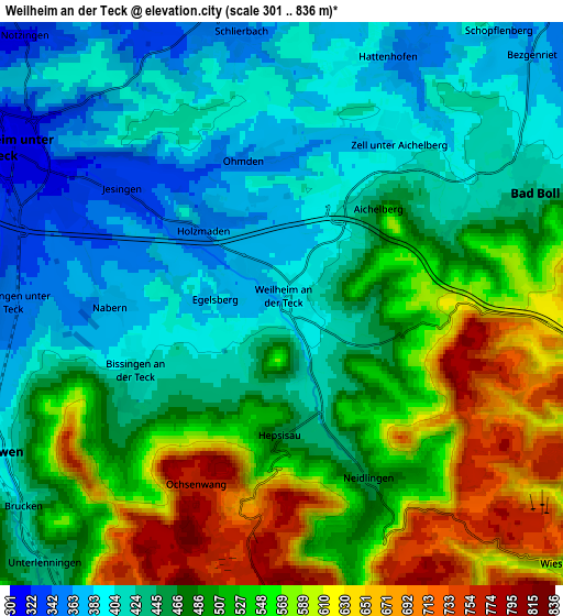 Zoom OUT 2x Weilheim an der Teck, Germany elevation map