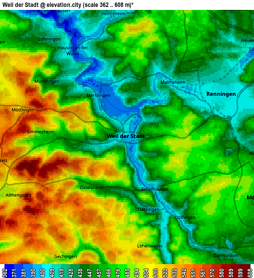 Zoom OUT 2x Weil der Stadt, Germany elevation map