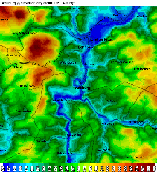 Zoom OUT 2x Weilburg, Germany elevation map