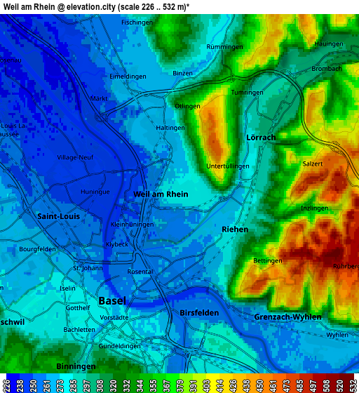 Zoom OUT 2x Weil am Rhein, Germany elevation map