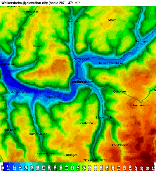 Zoom OUT 2x Weikersheim, Germany elevation map