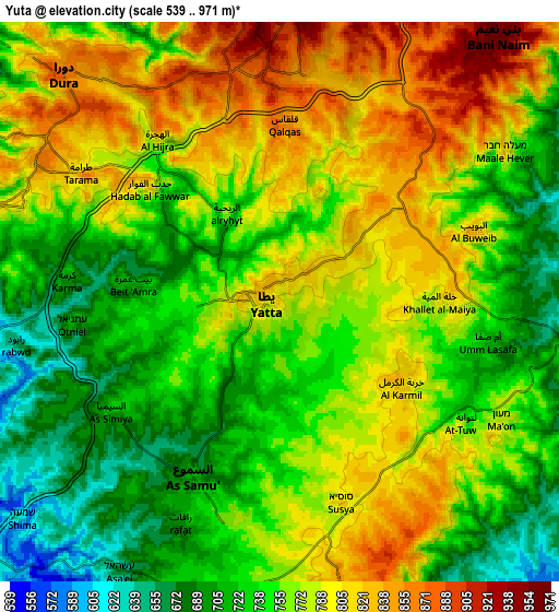 Zoom OUT 2x Yuta, Palestinian Territory elevation map