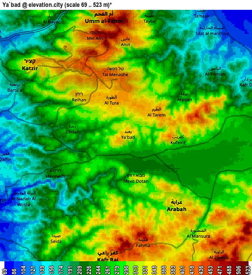 Zoom OUT 2x Ya‘bad, Palestinian Territory elevation map