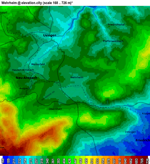 Zoom OUT 2x Wehrheim, Germany elevation map