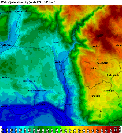 Zoom OUT 2x Wehr, Germany elevation map