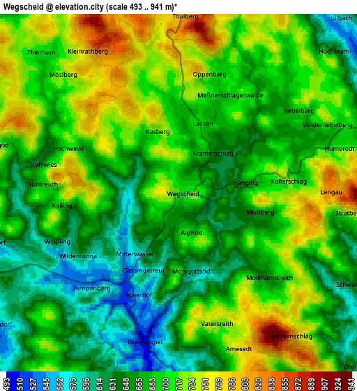 Zoom OUT 2x Wegscheid, Germany elevation map