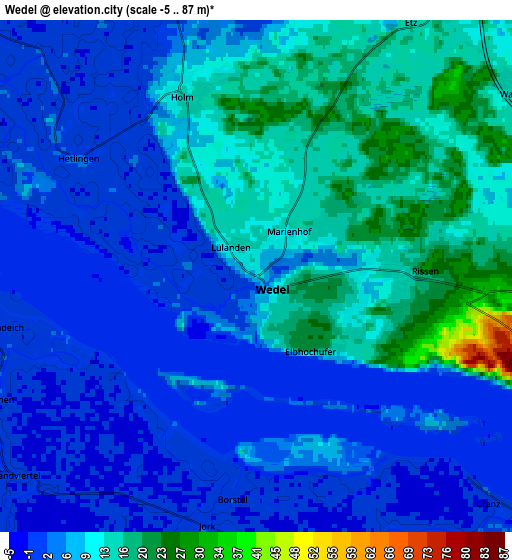 Zoom OUT 2x Wedel, Germany elevation map