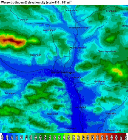 Zoom OUT 2x Wassertrüdingen, Germany elevation map